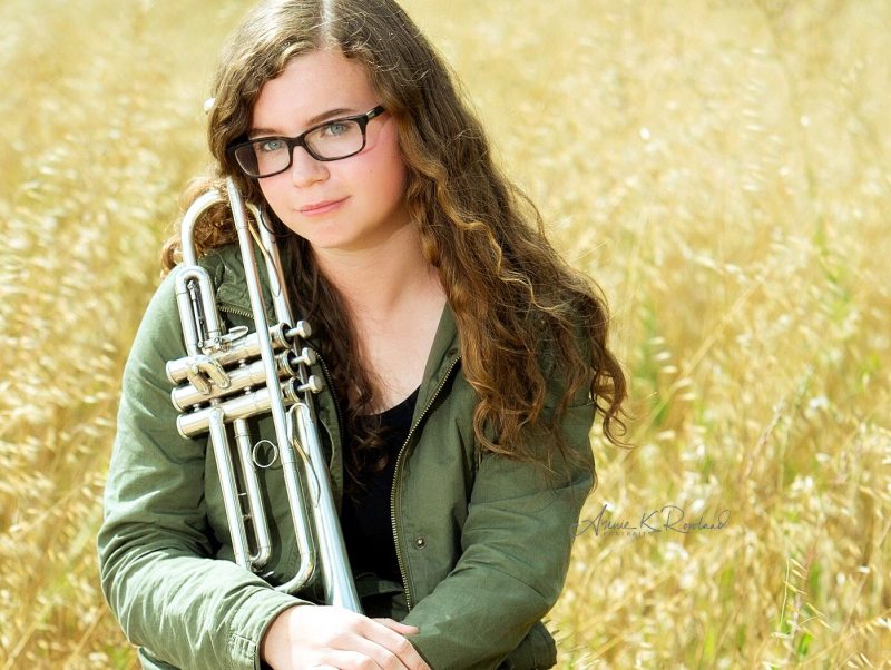 High School Senior Girl with trumpet