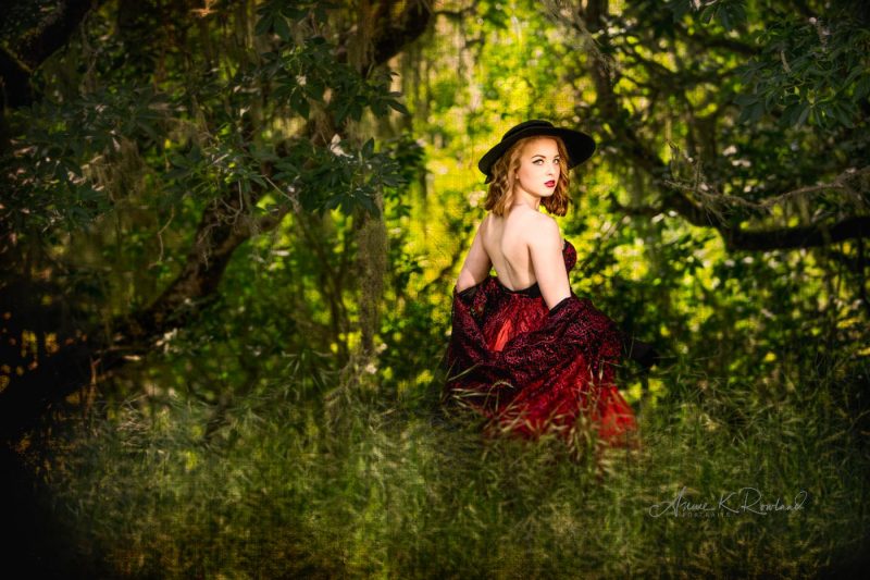 High school senior portrait Of senior girl in fancy dress
